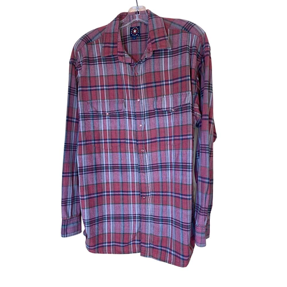 Panhandle Slim Vintage Men's Western Shirt in Plaid Burnt Red. Size L/Large.